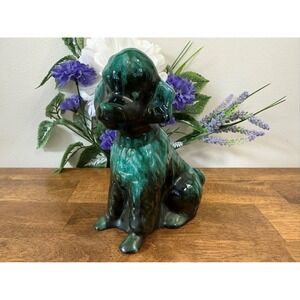 Vintage Blue Mountain Pottery Poodle Canadian Art Green Drip‎ Glaze Dog Figurine